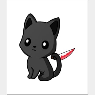 Black cute cat with knife! Posters and Art